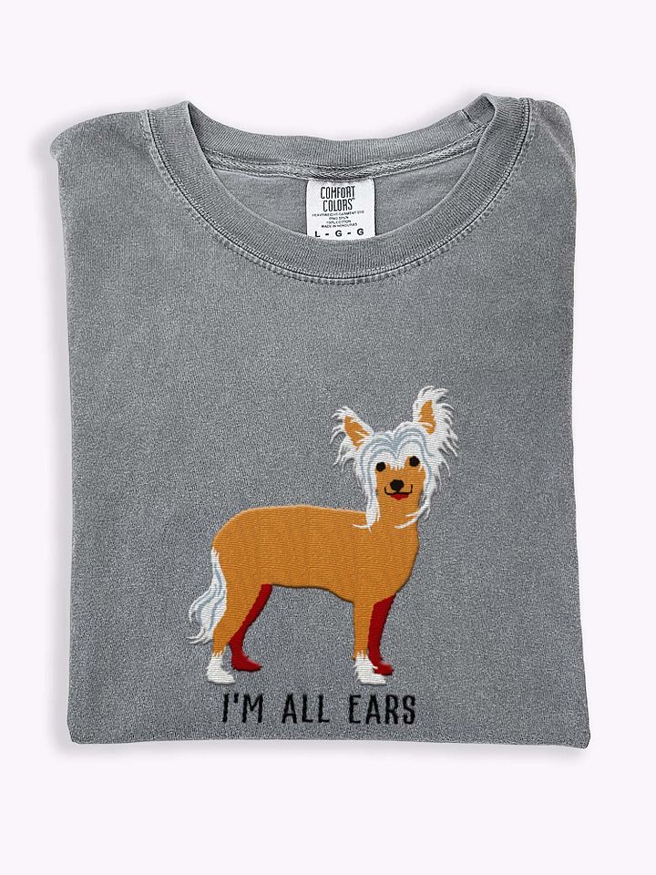 I'm All Ears T-Shirt(Embroidered) of a Chinese Crested Dog(Tan) product image (1)