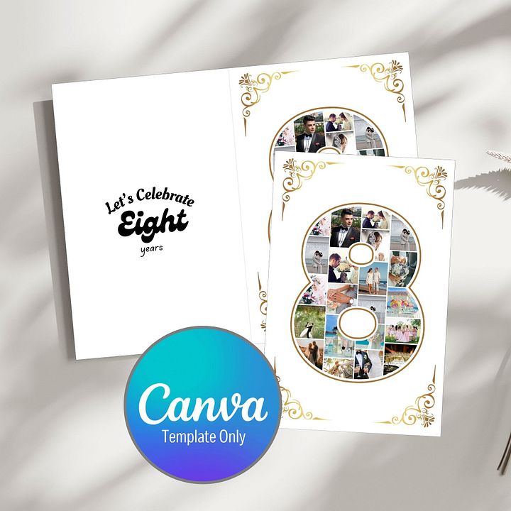 Eight Year Celebration Card Photo Collage Canva Template product image (1)