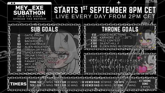 Subtember Subathon Info 🖤⛓️🤍 Twitch: twitch.tv/mey_exe #vutber #streamer #subathon #twitch 