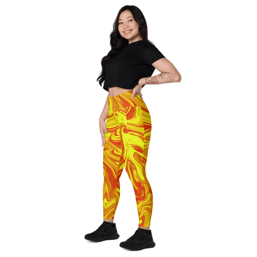 Leggings with Pockets - Yellow and Red Digital Fluid Art product image (11)
