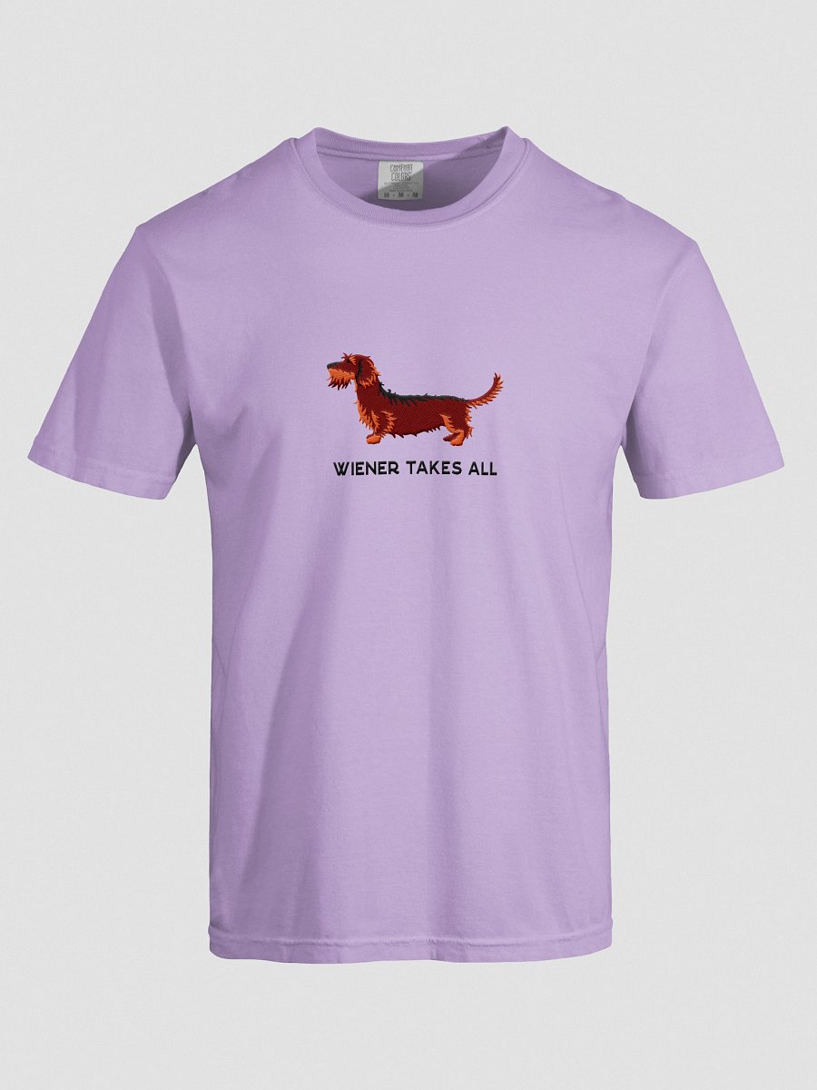 Wiener Takes All T-Shirt(Embroidered) of a Wirehaired Dachshund(Red & Tan) product image (47)