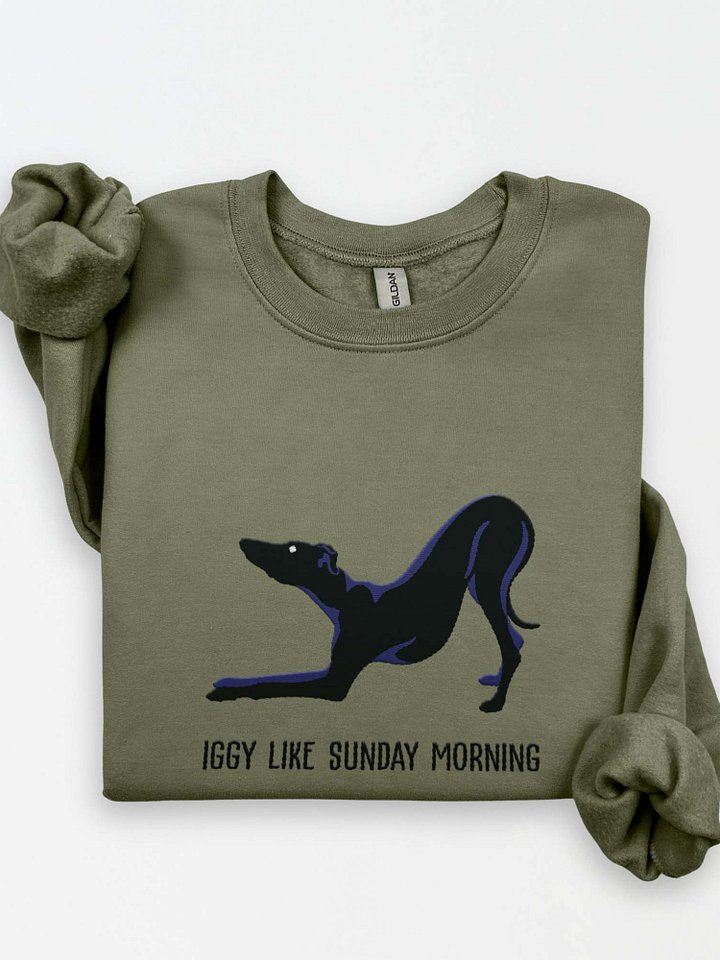 Iggy Like Sunday Morning Sweatshirt (Embroidered) of an Italian Greyhound(Black) product image (1)