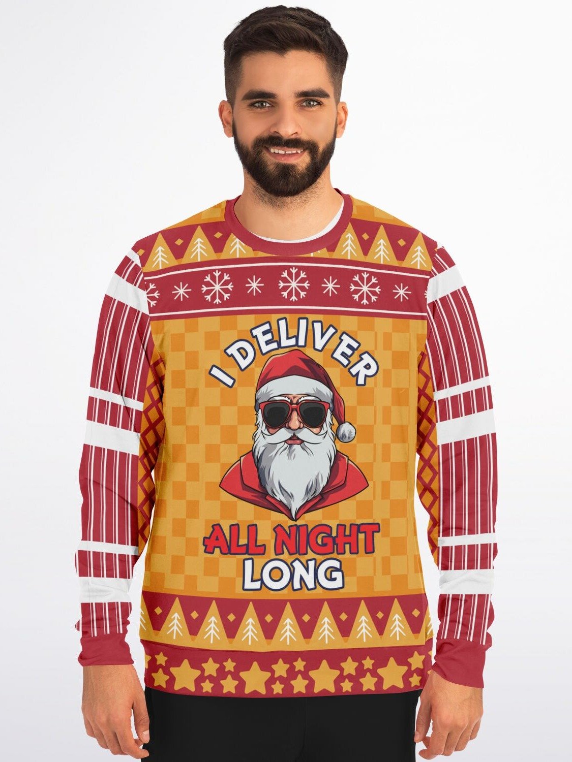 "I Deliver All Night Long" Humorous Santa Christmas Sweatshirt | Funny Holiday Party Sweater | Festive Winter Outfit product image (3)