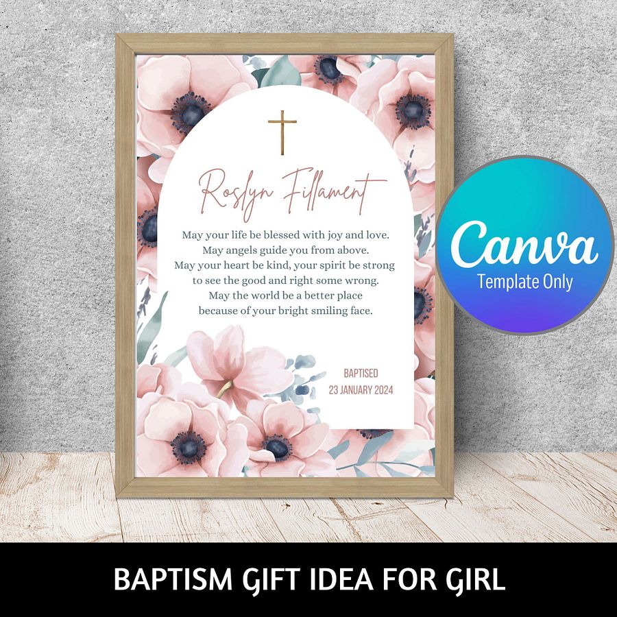 Pink Floral Arch Border Baptism Canva Template product image (1)