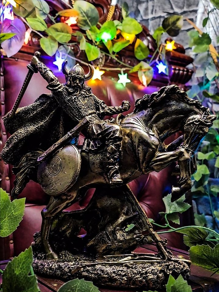 The Armored Kingdom Golden Viking Horseman Statue - 13 Inch Cold Cast Resin Antique product image (1)
