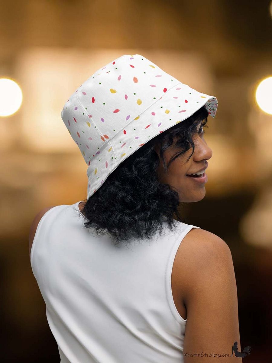 Spring Flowers on White Reversible Bucket Hat with Petal Confetti on White product image (8)