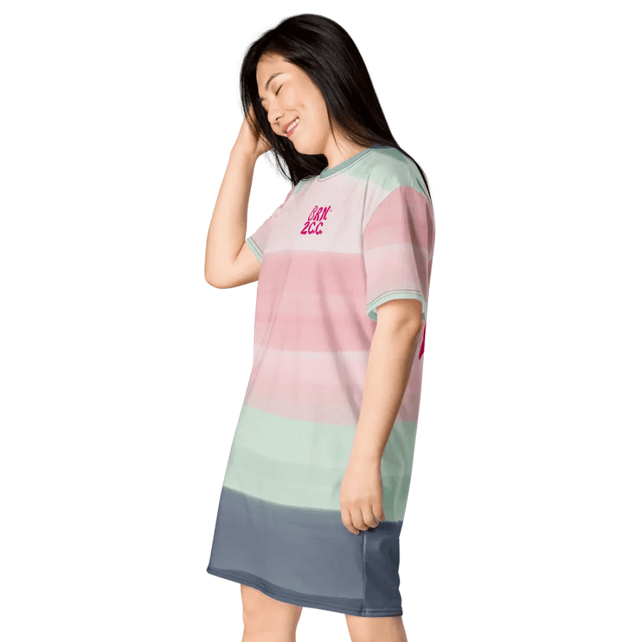 BOURNE to Cape Cod™ | Horizon Stripe T-Shirt Dress | Soft Coastal Layers | Pink, White & Gray product image (3)