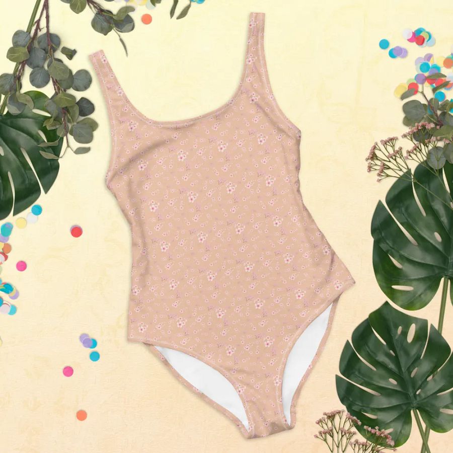Cherry Blossoms on Cream One-Piece Adult Swimsuit product image (9)