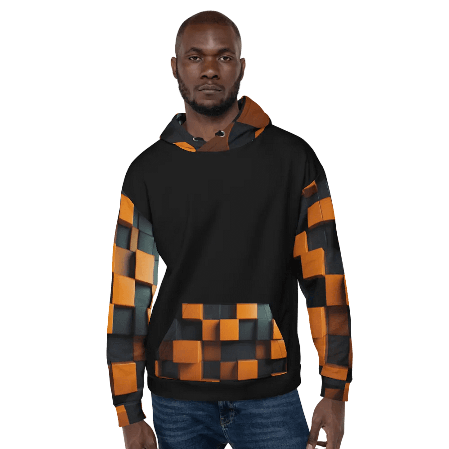 Black And Orange Squares Unisex Hoodie product image (6)