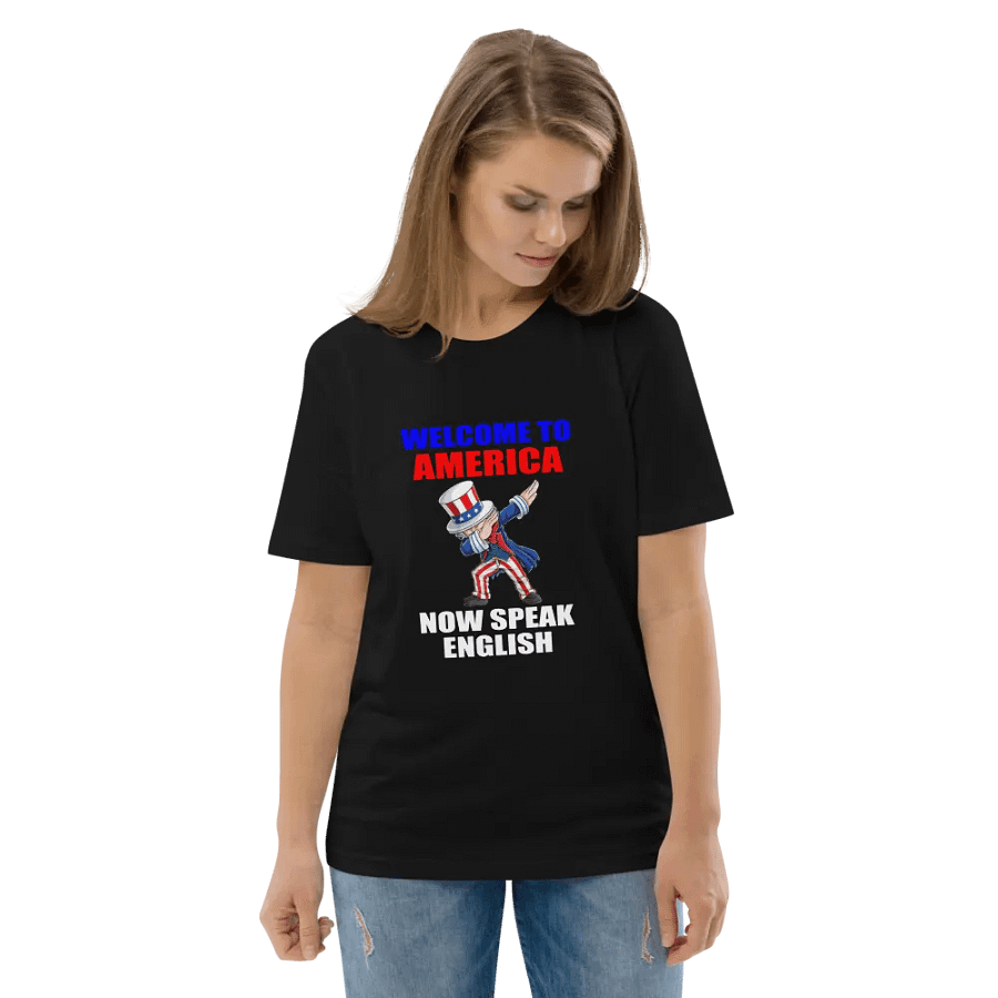 WELCOME TO AMERICA NOW SPEAK ENGLISH FUNNY GREETING SHIRT product image (6)