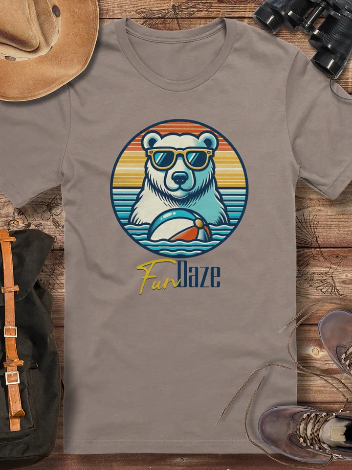 Fun daze polar bear tshirt, summer beach shirt, retro beach vibes tee, funny animal shirt, chill vibes tee, playful vacation shirt, beach day shirt product image (1)