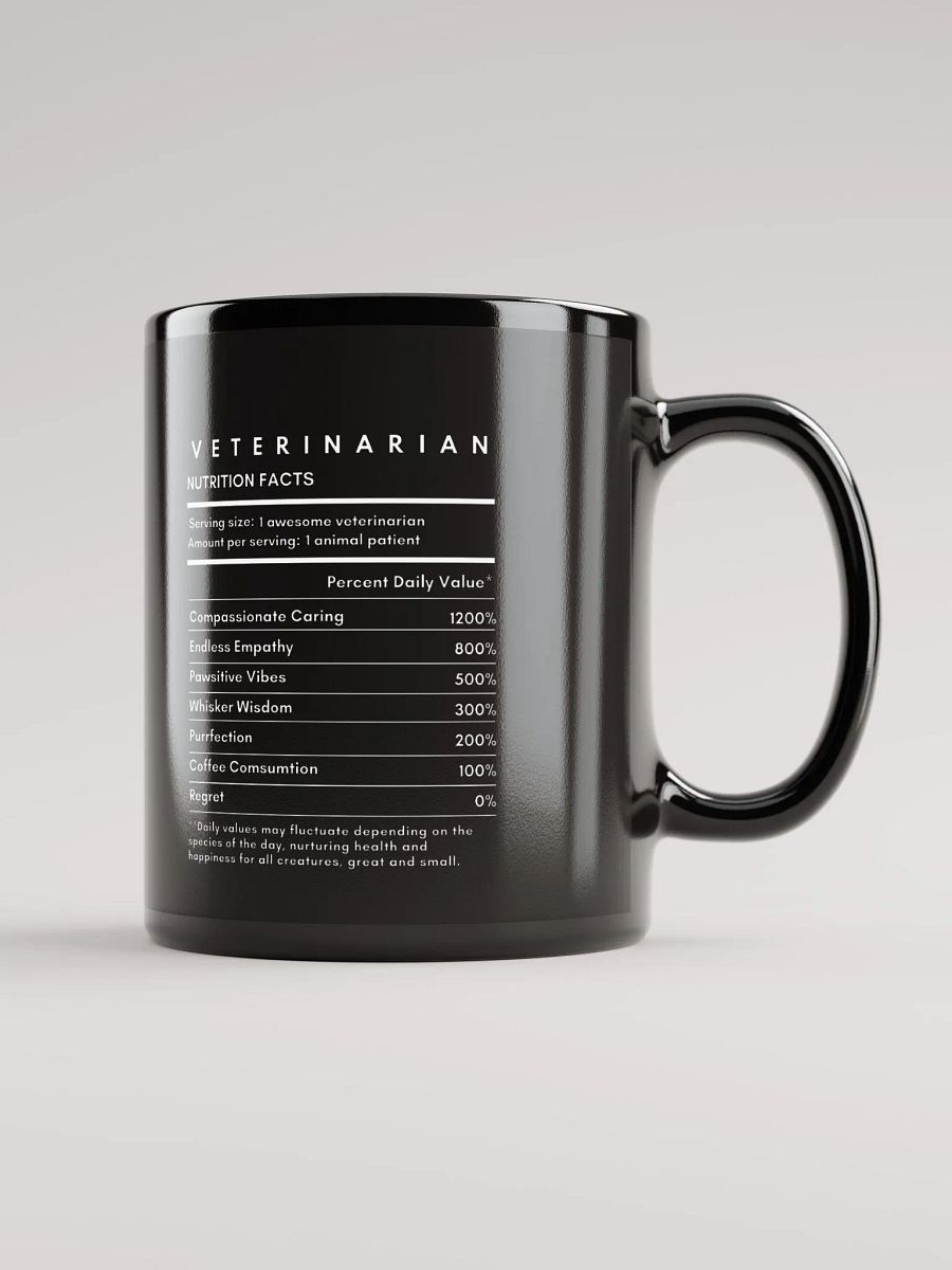 "Veterinarian Nutrition Facts" black glossy mug product image (1)
