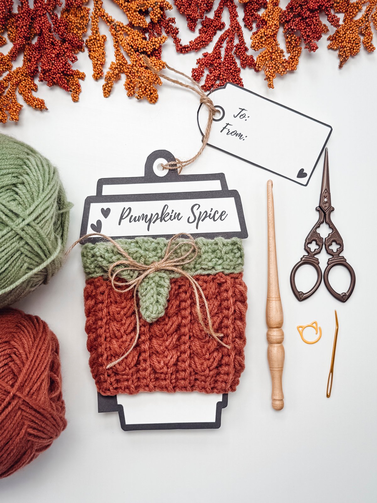 Wheat Stitch Pumpkin Coffee Cup Cozy Crochet Pattern product image (9)