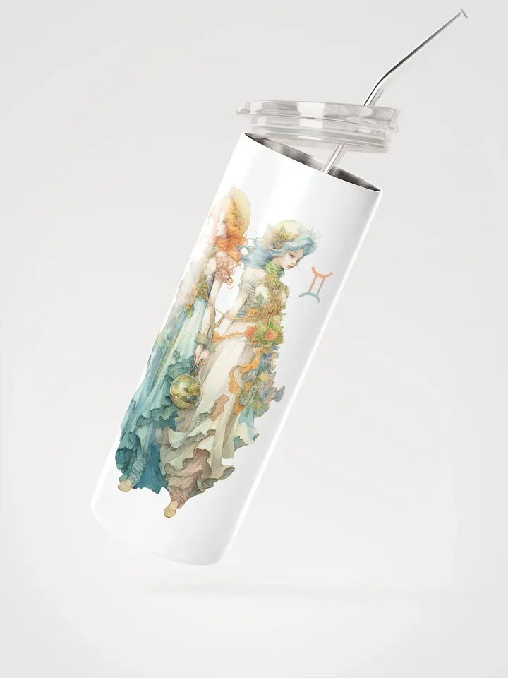White Gemini Zodiac Stainless Steel Tumbler - Serene Gemini Girls Illustration product image (2)
