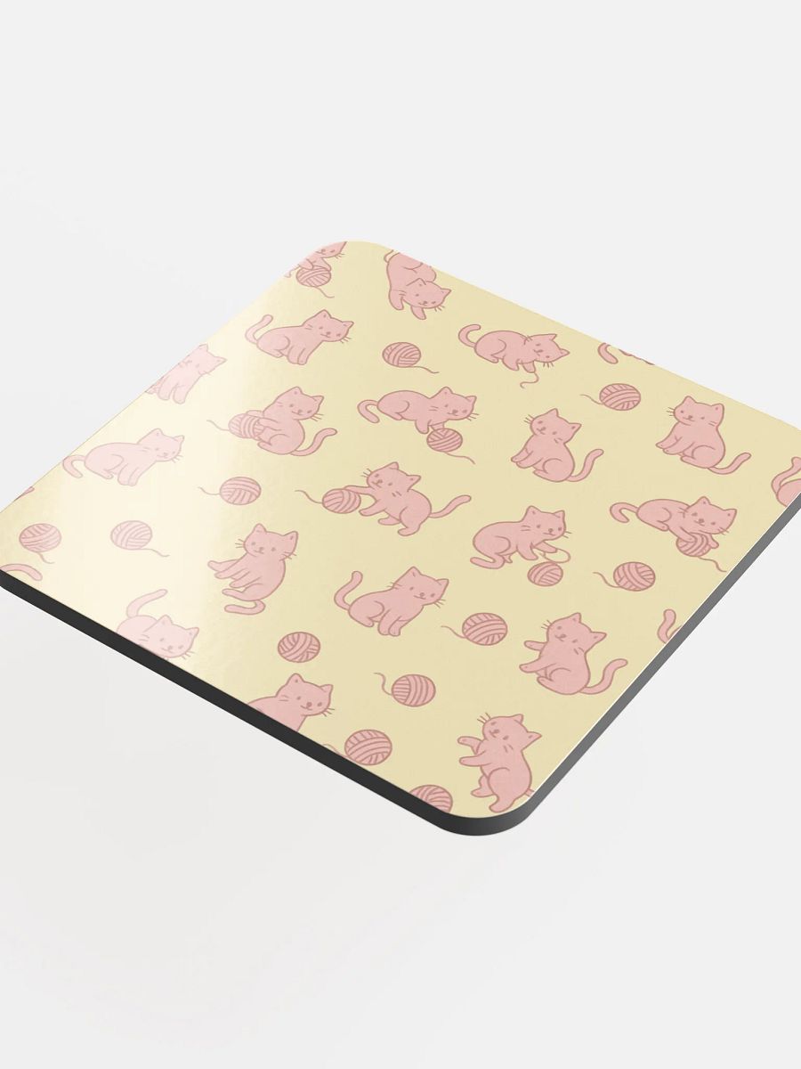 Pink Kittens Playing with Yarn Cork Coaster product image (4)