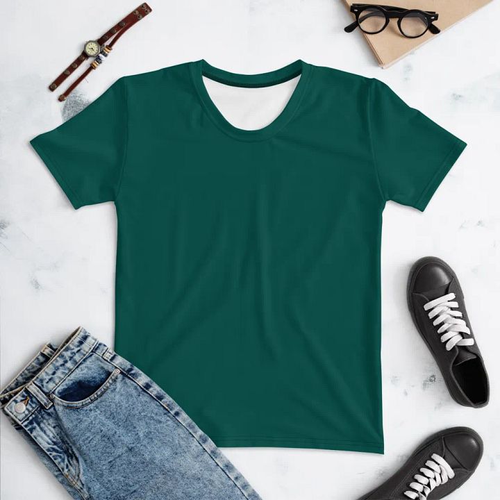 Plain Dark Green True Summer Women's Crewneck Polyester Heavyweight Premium T-Shirt by Treasure Pie product image (1)
