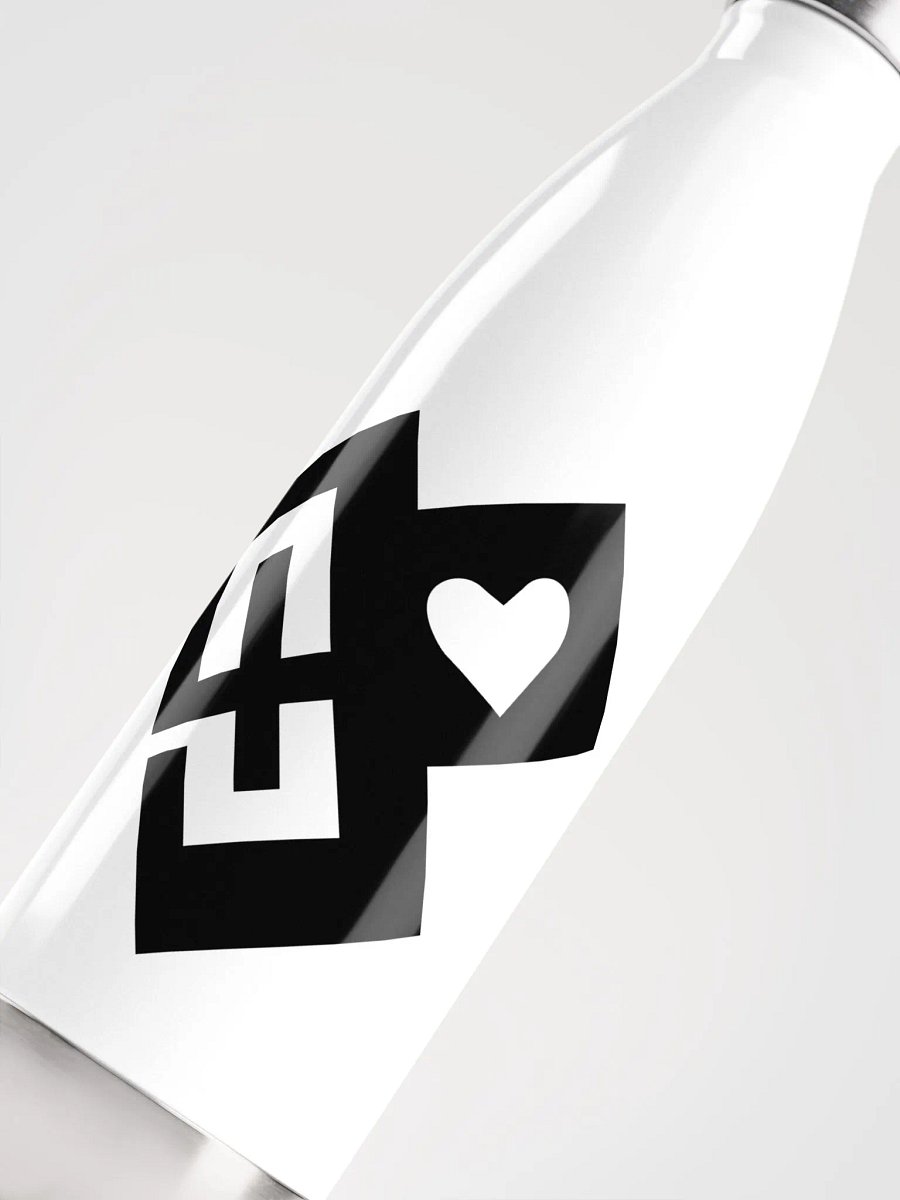 OptimusProcrastinus HeartChip Stainless Steel Water Bottle (Black on White) product image (5)