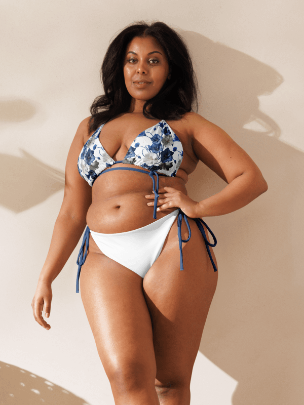 Blue Flowers Low Rise Cheeky String Bikini With White Bottoms product image (2)