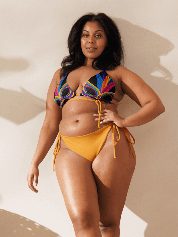 Low Rise Cheeky String Bikini, Mardi Gras Top, Gold Bottoms product image (2)