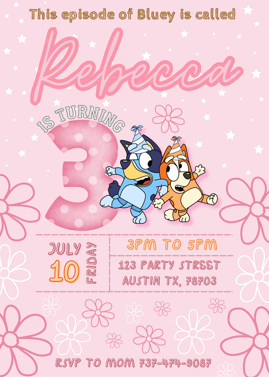 Digital Bluey Pink Birthday Invitation- Canva - 1-10 numbers product image (2)