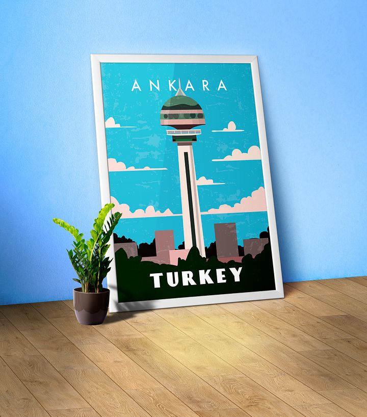 Ankara, Turkey — Retro travel minimalist poster, retro travel art, retro travel wall art, vector art product image (1)
