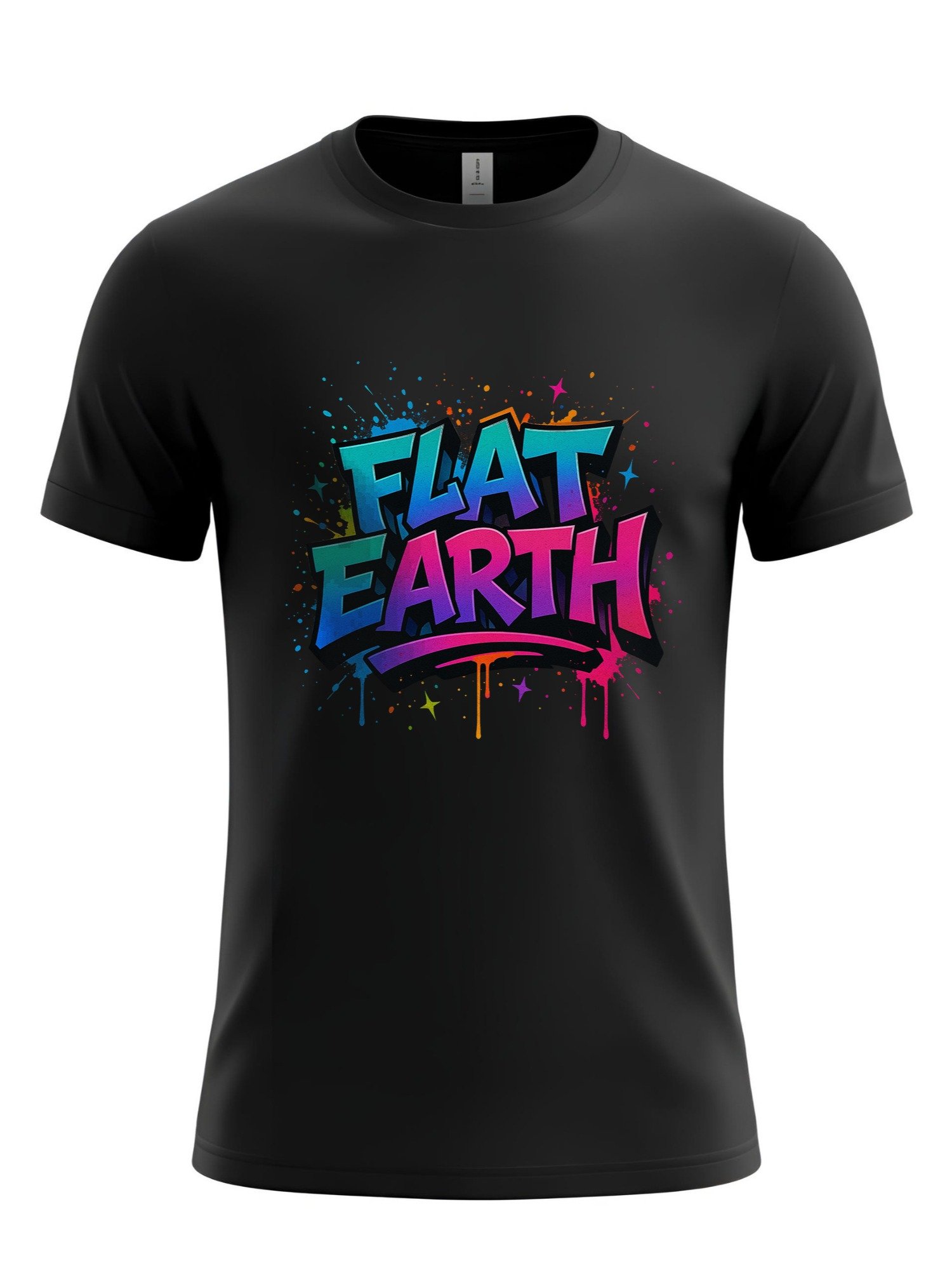 Flat Earth Vibrant Street Art T-Shirt - Colorful Paint Splash Graffiti Design product image (1)