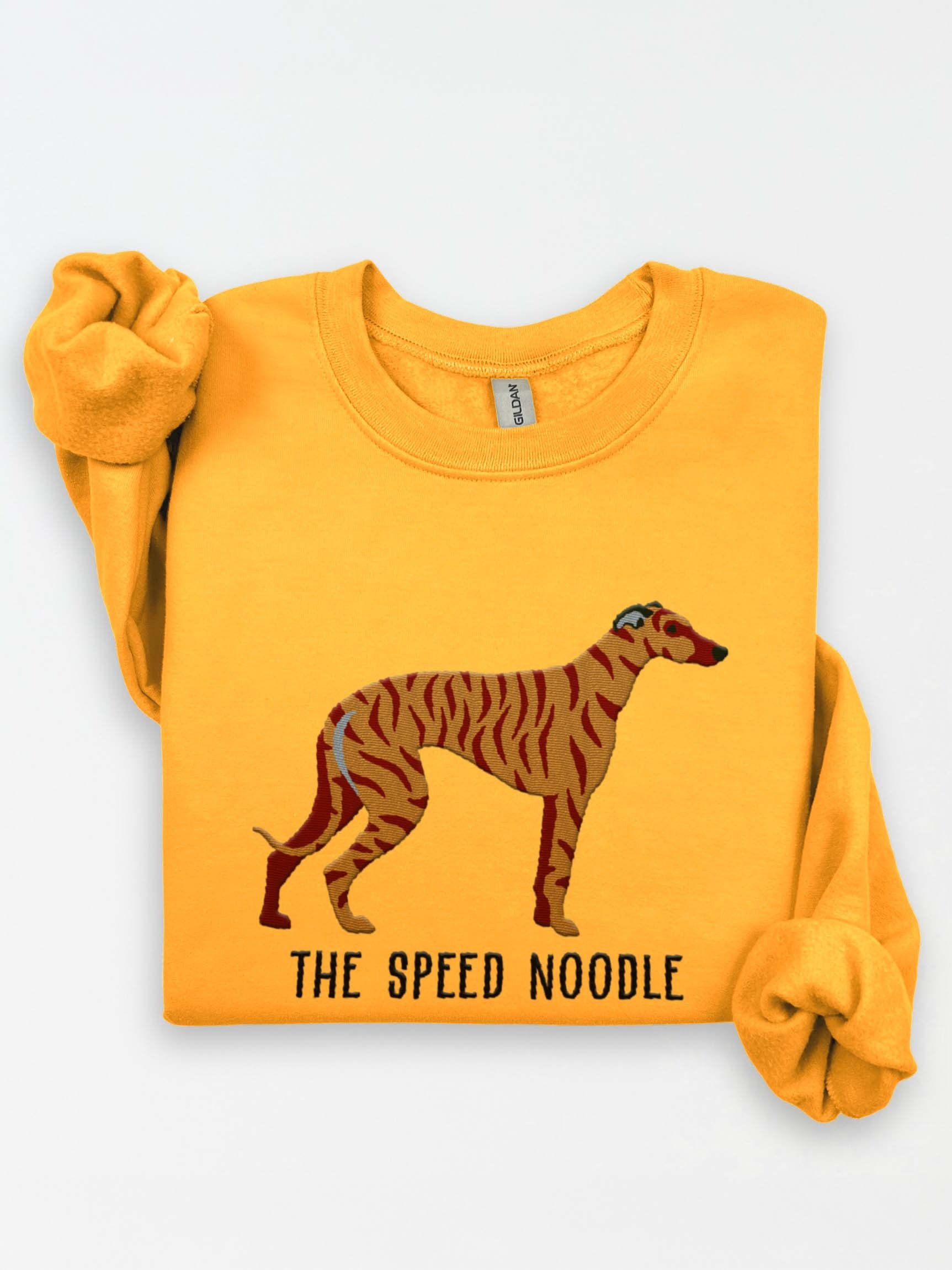 The Speed Noodle Sweatshirt (Embroidered) of an English Greyhound(Brindle) product image (1)