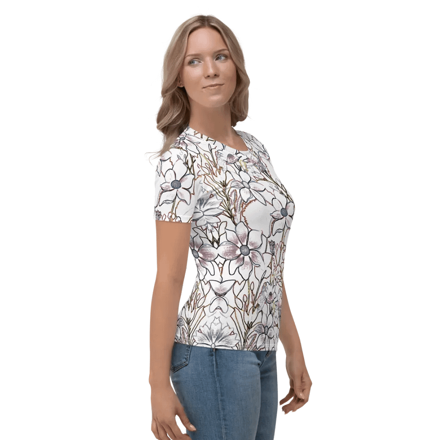 Line art White and Brown/Gray Floral/All-Over Print Scrunchie by Sublicolor product image (4)