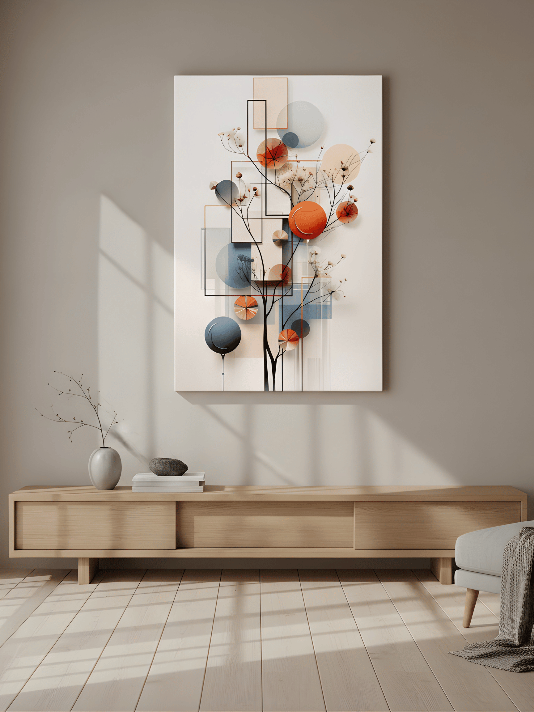 Geometric Botanical Abstraction in Teal and Terracotta Canvas product image (2)