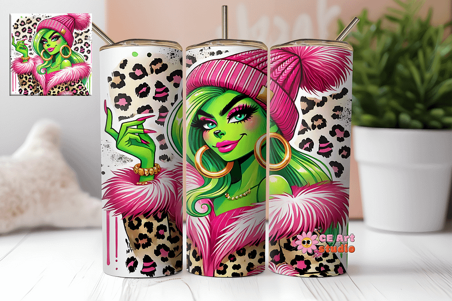 Mama Grinch Christmas Tumbler Wrap PNG product image (1)