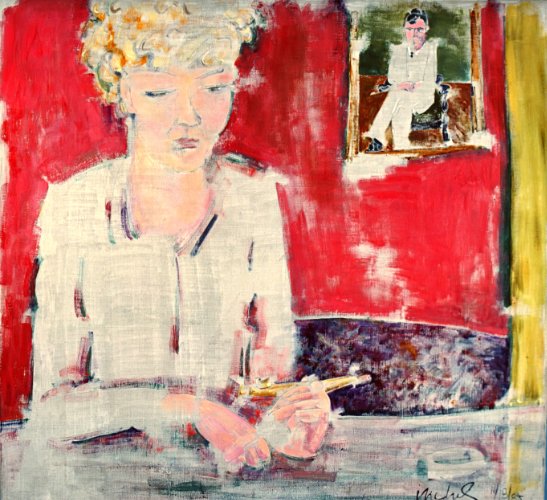 Woman with Pipe (1985) on canvas (20" x 20") product image (1)
