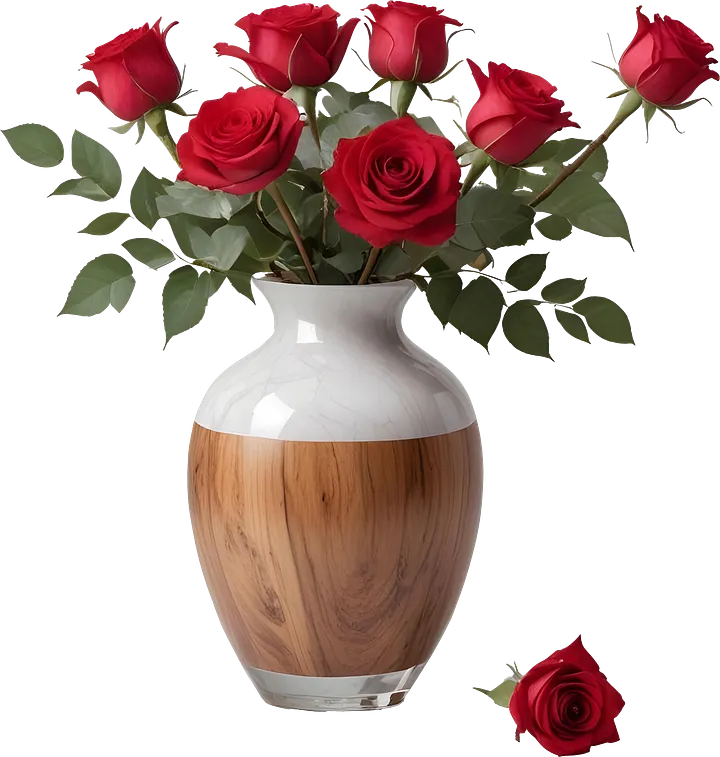 Romantic Elegance – Wooden and Marble Vase PNG product image (1)