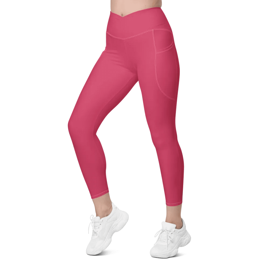 Plain Ruby Red True Summer Women's High Waisted Premium Crossover Leggings with Pockets by Treasure Pie product image (7)