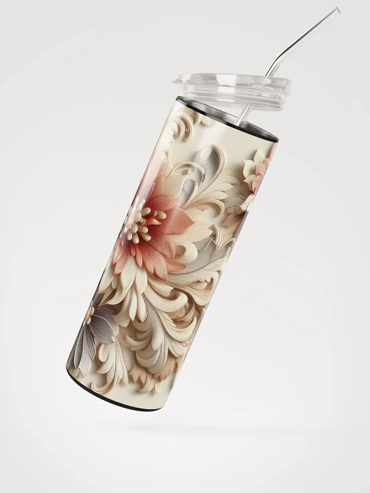 Vintage Floral Embroidered Stainless Steel Tumbler - Sip in Timeless Elegance product image (2)
