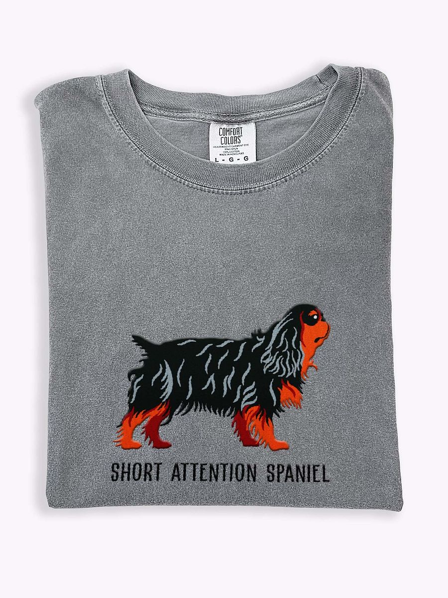 Short Attention Spaniel T-Shirt(Embroidered) of an English Toy Spaniel(Black & Tan) product image (1)