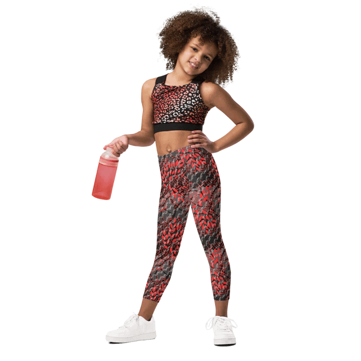 JoBeths' Signature Kids Leggings 👖Red Leaves 🍃 Design product image (2)