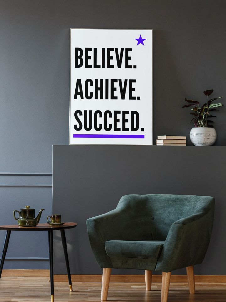 Believe Achieve Succeed Poster, Inspirational Quote Wall Art, Bold Typography, Star Accent, Motivational Office Decor, Success Affirmation product image (2)