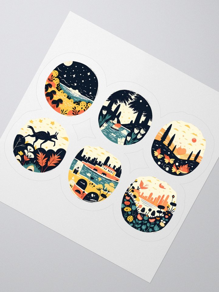 Whimsical Nature Scenes Collection | Vibrant Circular Art Prints Sticker product image (6)