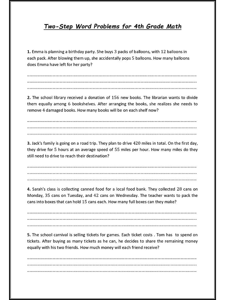 Two-Step Word Problems for 4th Grade Math product image (1)