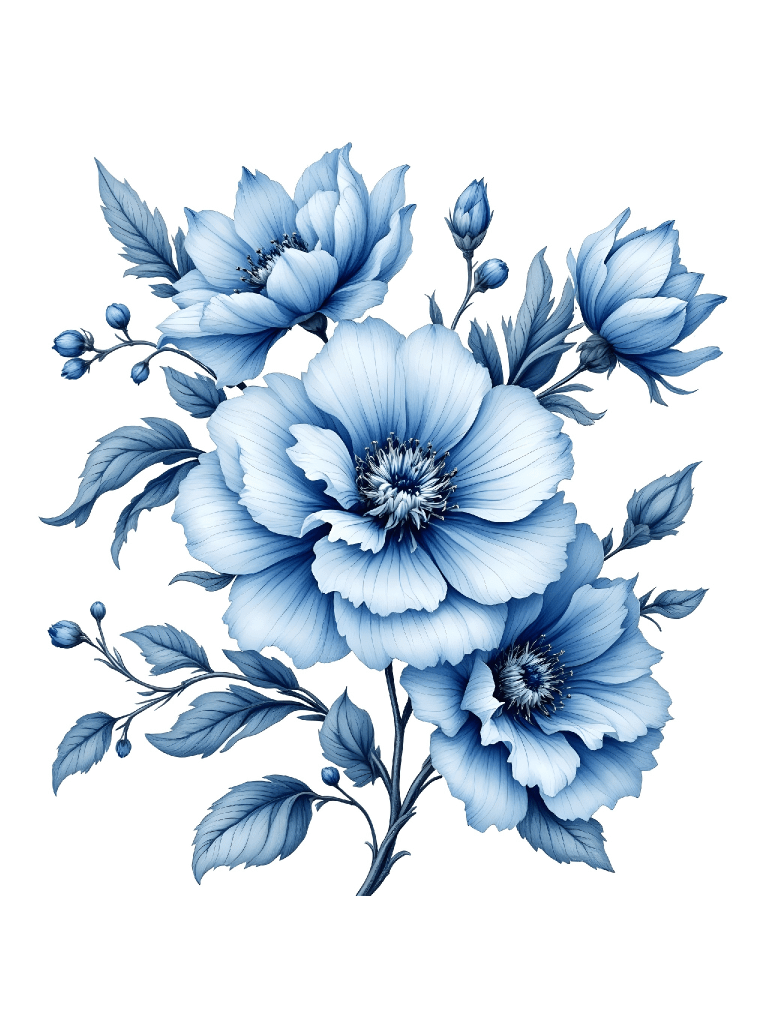 24 Vintage Blue Floral Sketches, Digital Clipart, Botanical Illustrations, Wedding Invitations, Scrapbooking, Card Making, Wall Art Prints product image (6)