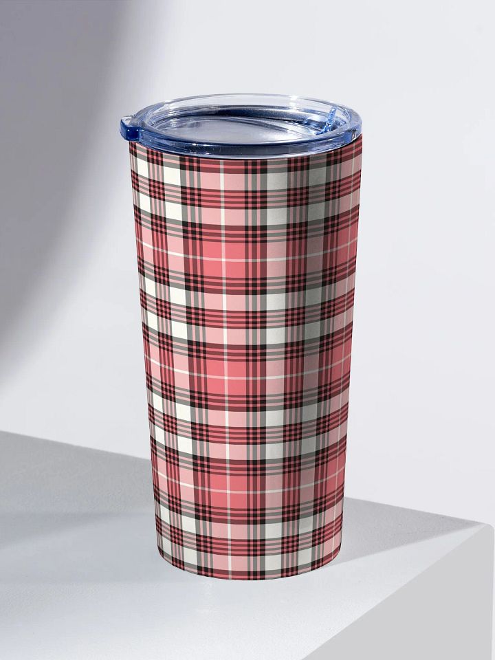 Coral Pink, Black, and White Plaid Travel Tumbler product image (1)