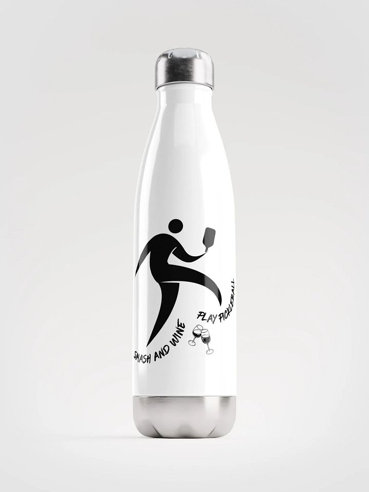 White Black Smash and Wine, Play Pickleball Stainless Steel Water Bottle product image (1)