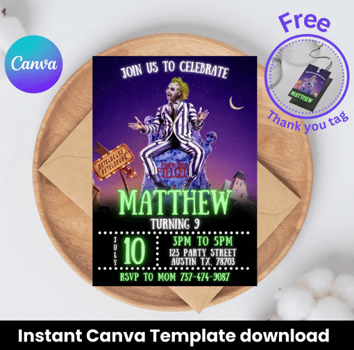 Beetlejuice 2 Birthday Invitation | Spooky Theme | Editable Canva Template | Instant Download | Beetlejuice Party Invite | DIY Birthday product image (3)