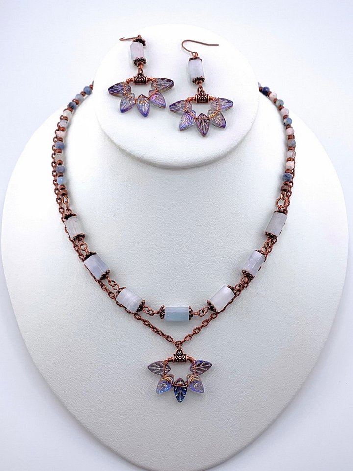 Blue Copper Leaves Necklace and Earrings Set product image (1)