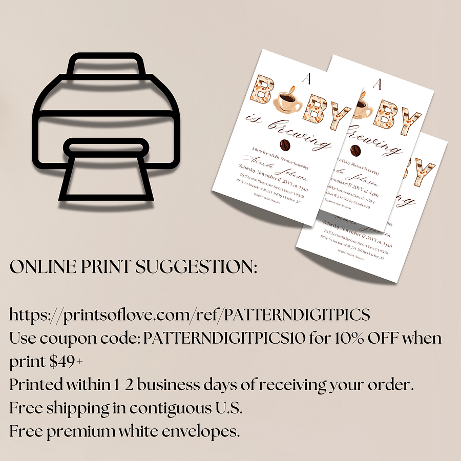 Coffee Themed Baby Shower Invitation, Rustic Brown and Beige Baby Shower Party, A Baby is Brewing Brunch Invitation, Digital Download product image (11)