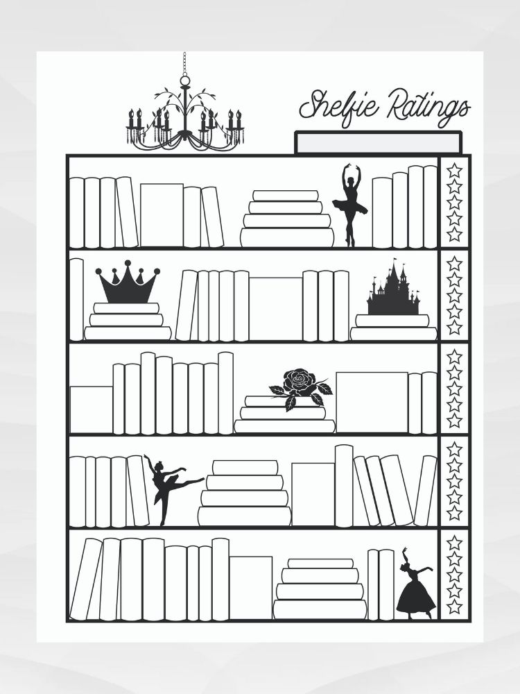 Shelfie Ratings Book Tracker, Black and White Printable Bookcase Journal Log with 7 Themes product image (6)