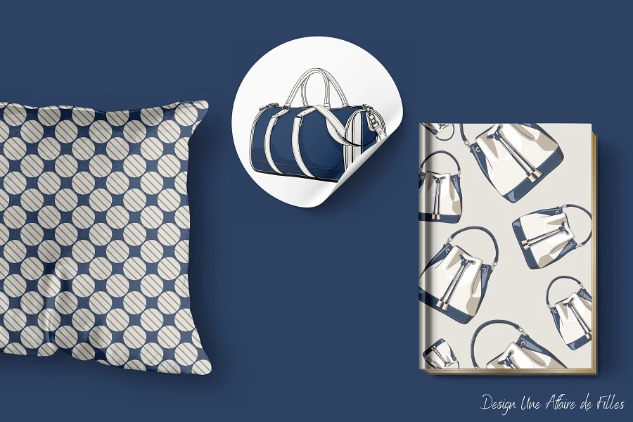 LUXURY BAGS - NAVY 24 VECTOR CLIPART & ASSORTED SEAMLESS PAPERS product image (6)