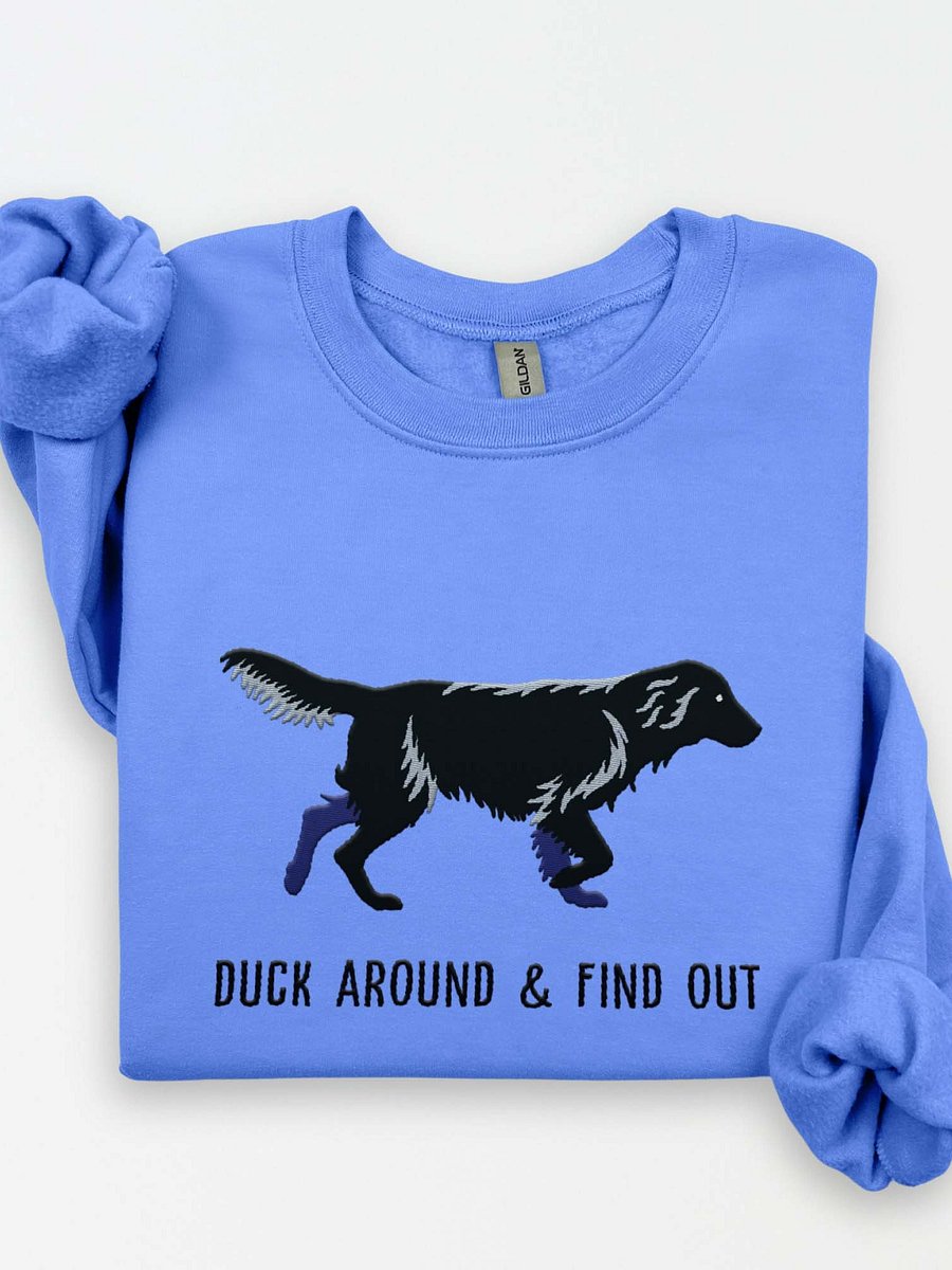 Duck Around and Find Out Sweatshirt (Embroidered) of a Flat Coated Retriever(Black) product image (1)
