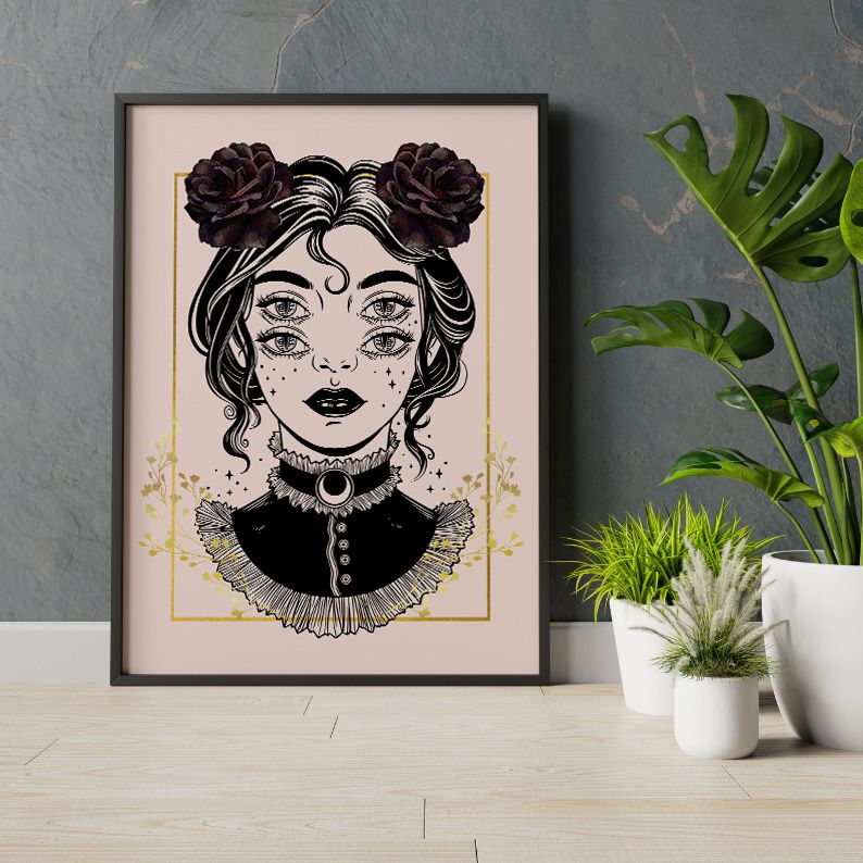 Four Eyed Witch Portrait Gothic Art Print product image (8)