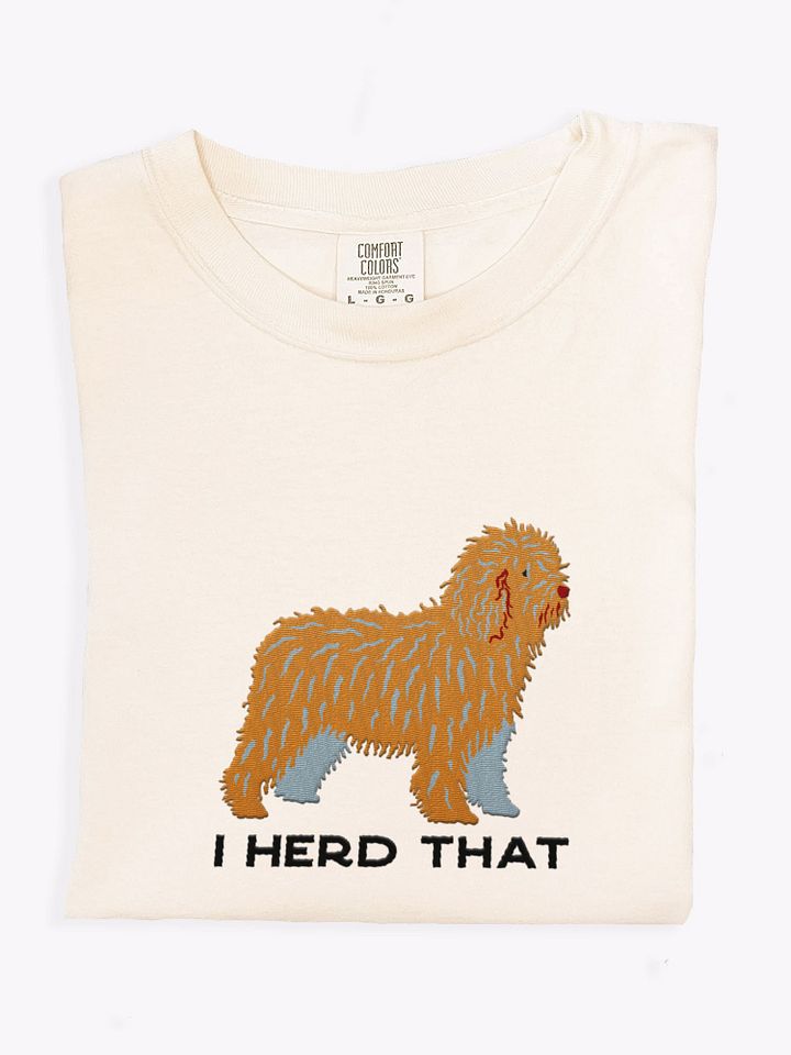 I Herd That T-Shirt(Embroidered) of a Spanish Water Dog(Tan) product image (1)